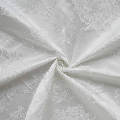 White Peony Jacquard Fabric by Yard, Embossed Floral Suiting Textile, Elegant Chinese Dress Fabric for Blazers Shirts Decor, 58"Wide