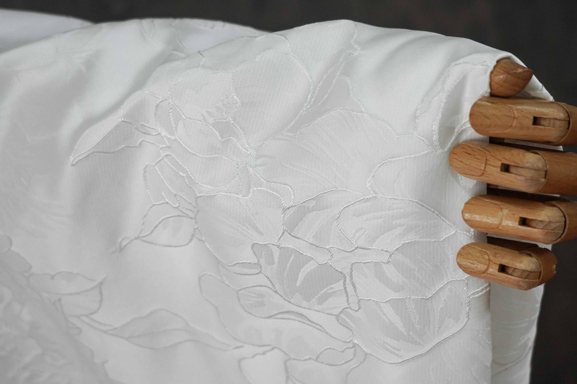 White Peony Jacquard Fabric by Yard, Embossed Floral Suiting Textile, Elegant Chinese Dress Fabric for Blazers Shirts Decor, 58"Wide