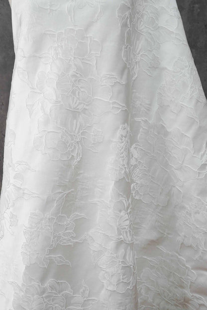 White Peony Jacquard Fabric by Yard, Embossed Floral Suiting Textile, Elegant Chinese Dress Fabric for Blazers Shirts Decor, 58"Wide