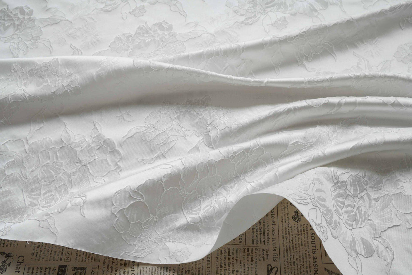 White Peony Jacquard Fabric by Yard, Embossed Floral Suiting Textile, Elegant Chinese Dress Fabric for Blazers Shirts Decor, 58"Wide