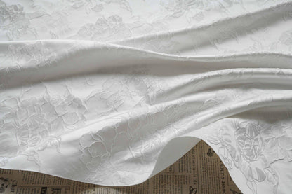 White Peony Jacquard Fabric by Yard, Embossed Floral Suiting Textile, Elegant Chinese Dress Fabric for Blazers Shirts Decor, 58"Wide