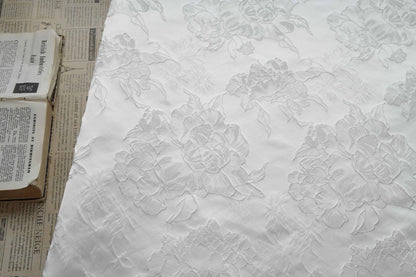White Peony Jacquard Fabric by Yard, Embossed Floral Suiting Textile, Elegant Chinese Dress Fabric for Blazers Shirts Decor, 58"Wide
