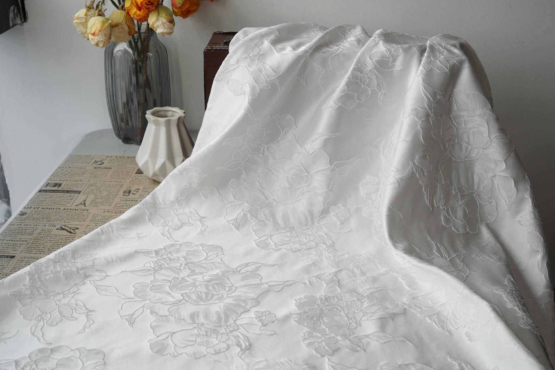 White Peony Jacquard Fabric by Yard, Embossed Floral Suiting Textile, Elegant Chinese Dress Fabric for Blazers Shirts Decor, 58"Wide