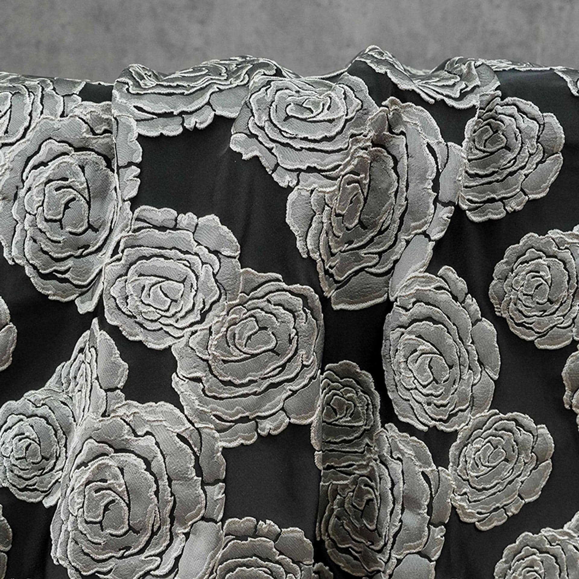Vintage Black Rose Jacquard Fabric by Yard, Embossed Floral Brocade Textile, Luxury Couture Fabric for Dresses Decor, 53"Wide