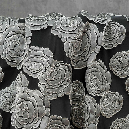 Vintage Black Rose Jacquard Fabric by Yard, Embossed Floral Brocade Textile, Luxury Couture Fabric for Dresses Decor, 53"Wide