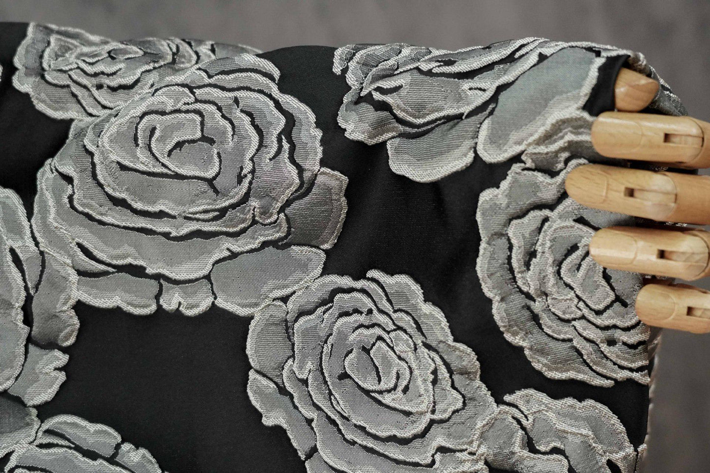 Vintage Black Rose Jacquard Fabric by Yard, Embossed Floral Brocade Textile, Luxury Couture Fabric for Dresses Decor, 53"Wide