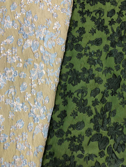 Embossed Floral Metallic Jacquard Fabric by Yard, Vintage Gold Thread Brocade Textile, Luxury Fabric for Dresses Decor, 54"Wide