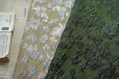 Embossed Floral Metallic Jacquard Fabric by Yard, Vintage Gold Thread Brocade Textile, Luxury Fabric for Dresses Decor, 54"Wide