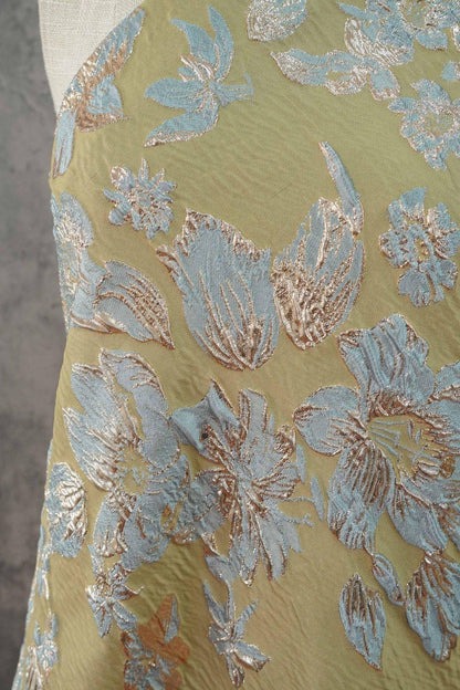 Embossed Floral Metallic Jacquard Fabric by Yard, Vintage Gold Thread Brocade Textile, Luxury Fabric for Dresses Decor, 54"Wide
