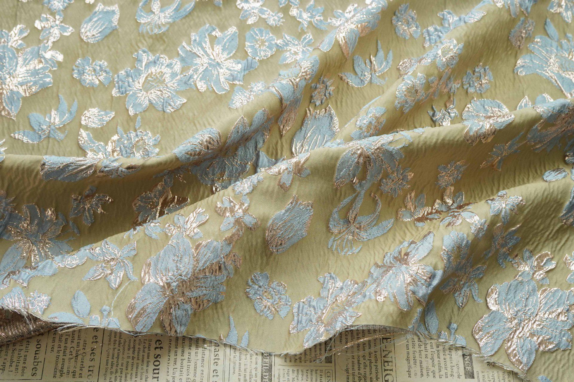 Embossed Floral Metallic Jacquard Fabric by Yard, Vintage Gold Thread Brocade Textile, Luxury Fabric for Dresses Decor, 54"Wide