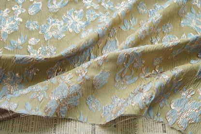 Embossed Floral Metallic Jacquard Fabric by Yard, Vintage Gold Thread Brocade Textile, Luxury Fabric for Dresses Decor, 54"Wide