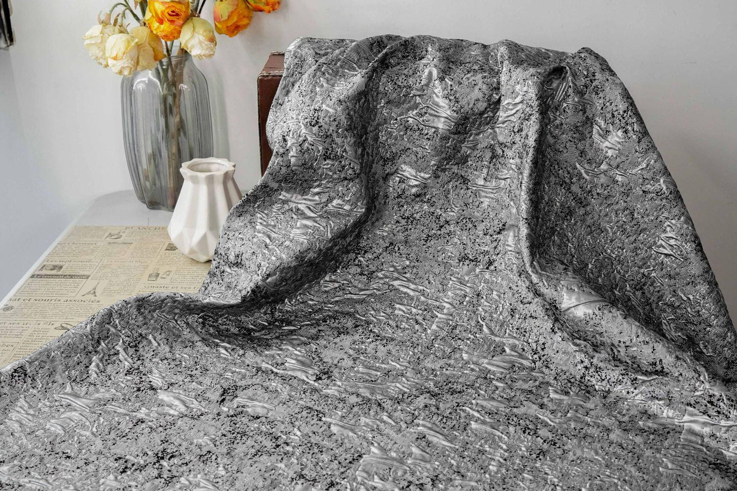 Abstract Textured Jacquard Fabric by Yard, Vintage Embossed Decorative Textile, Luxury Couture Fabric for Upholstery Decor, 57"Wide
