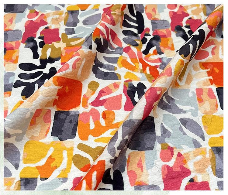 Summer Palette Printed Fabric by Yard, Colorful Artistic Cotton Textile, Vibrant Fabric for Quilting Sewing Crafts, 59"Wide