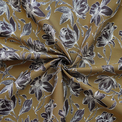 Vintage Hand-Drawn Magnolia Yarn-Dyed Fabric, Floral Upholstery Textile, Retro Botanical Material for Curtains, Cushions & Home Decor, 63"W - Poppylollipop