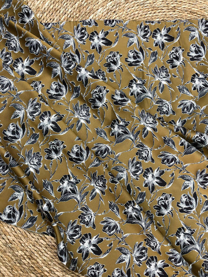 Vintage Hand-Drawn Magnolia Yarn-Dyed Fabric, Floral Upholstery Textile, Retro Botanical Material for Curtains, Cushions & Home Decor, 63"W - Poppylollipop