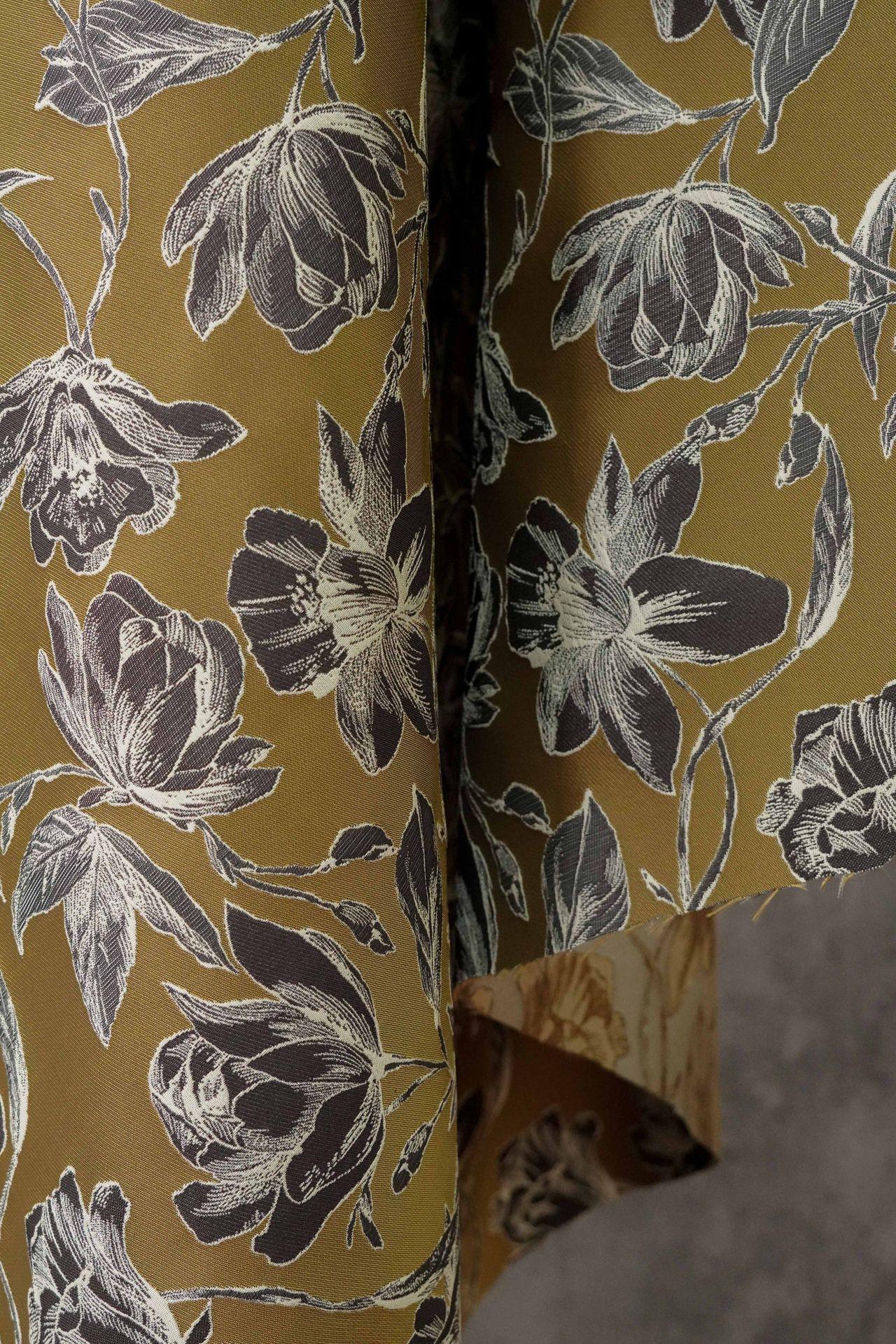 Vintage Hand-Drawn Magnolia Yarn-Dyed Fabric, Floral Upholstery Textile, Retro Botanical Material for Curtains, Cushions & Home Decor, 63"W - Poppylollipop