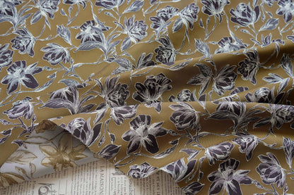Vintage Hand-Drawn Magnolia Yarn-Dyed Fabric, Floral Upholstery Textile, Retro Botanical Material for Curtains, Cushions & Home Decor, 63"W - Poppylollipop