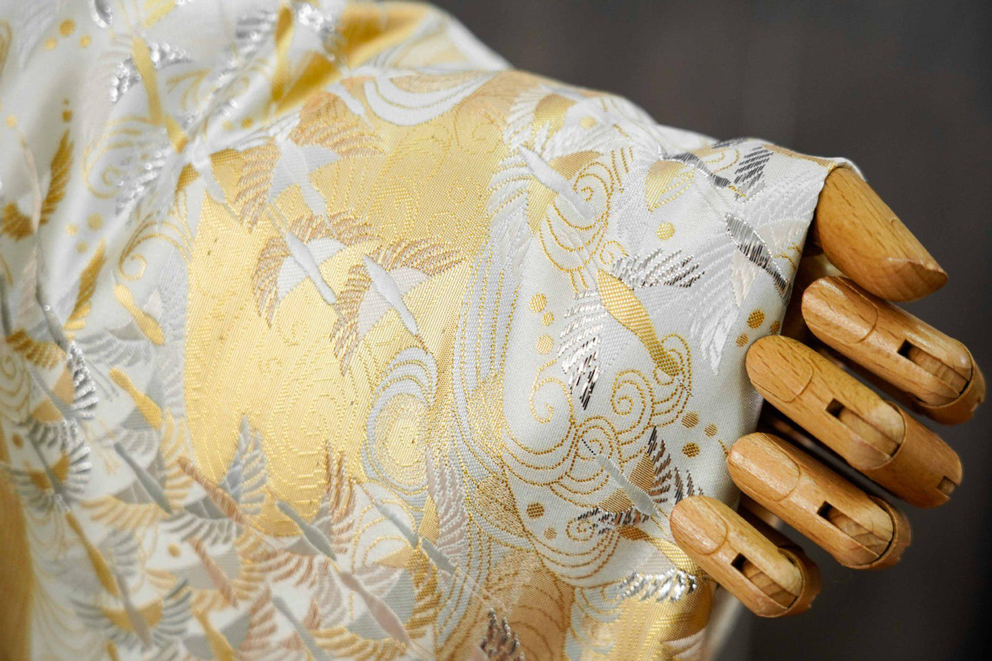 Japanese Flying Crane Jacquard Fabric, Flowing Water Brocade Textile, Oriental Woven Material for Kimono, Table Runner & Home Decor, 59"Wide - Poppylollipop