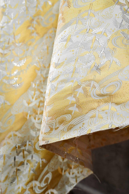 Japanese Flying Crane Jacquard Fabric, Flowing Water Brocade Textile, Oriental Woven Material for Kimono, Table Runner & Home Decor, 59"Wide - Poppylollipop