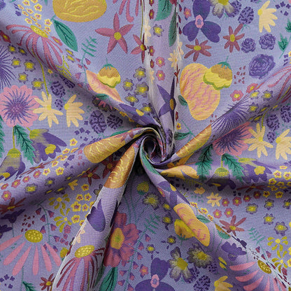 Vintage Cartoon Floral Yarn-Dyed Fabric, Whimsical Botanical Textile, Colorful Retro Flower Material for Bags, Curtains & DIY Decor, 63"W - Poppylollipop