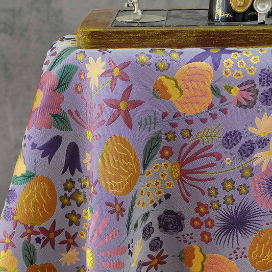 Vintage Cartoon Floral Yarn-Dyed Fabric, Whimsical Botanical Textile, Colorful Retro Flower Material for Bags, Curtains & DIY Decor, 63"W