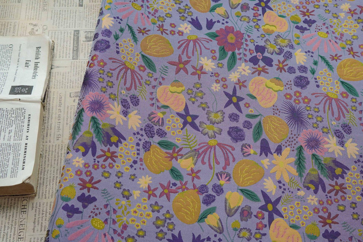 Vintage Cartoon Floral Yarn-Dyed Fabric, Whimsical Botanical Textile, Colorful Retro Flower Material for Bags, Curtains & DIY Decor, 63"W - Poppylollipop
