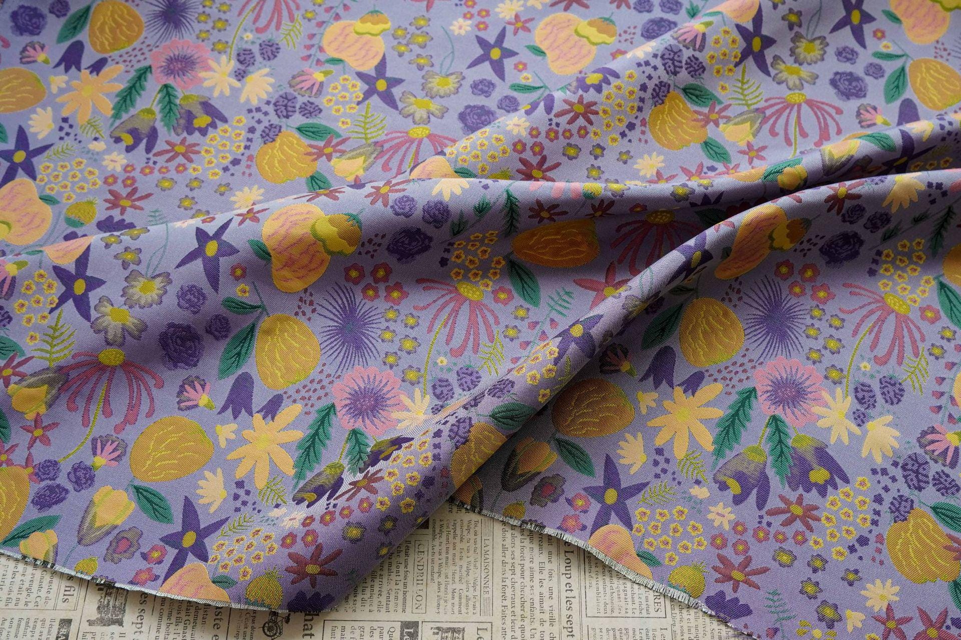Vintage Cartoon Floral Yarn-Dyed Fabric, Whimsical Botanical Textile, Colorful Retro Flower Material for Bags, Curtains & DIY Decor, 63"W - Poppylollipop