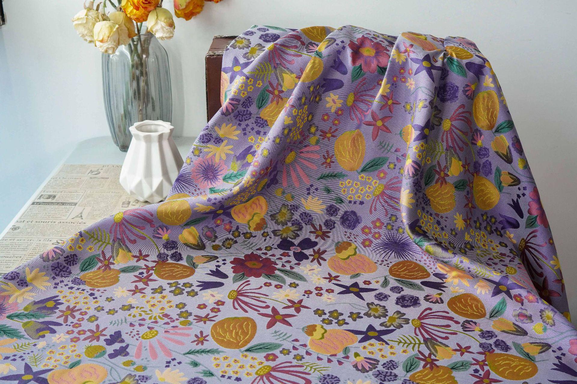 Vintage Cartoon Floral Yarn-Dyed Fabric, Whimsical Botanical Textile, Colorful Retro Flower Material for Bags, Curtains & DIY Decor, 63"W - Poppylollipop