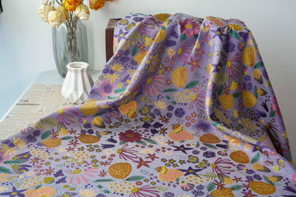 Vintage Cartoon Floral Yarn-Dyed Fabric, Whimsical Botanical Textile, Colorful Retro Flower Material for Bags, Curtains & DIY Decor, 63"W - Poppylollipop