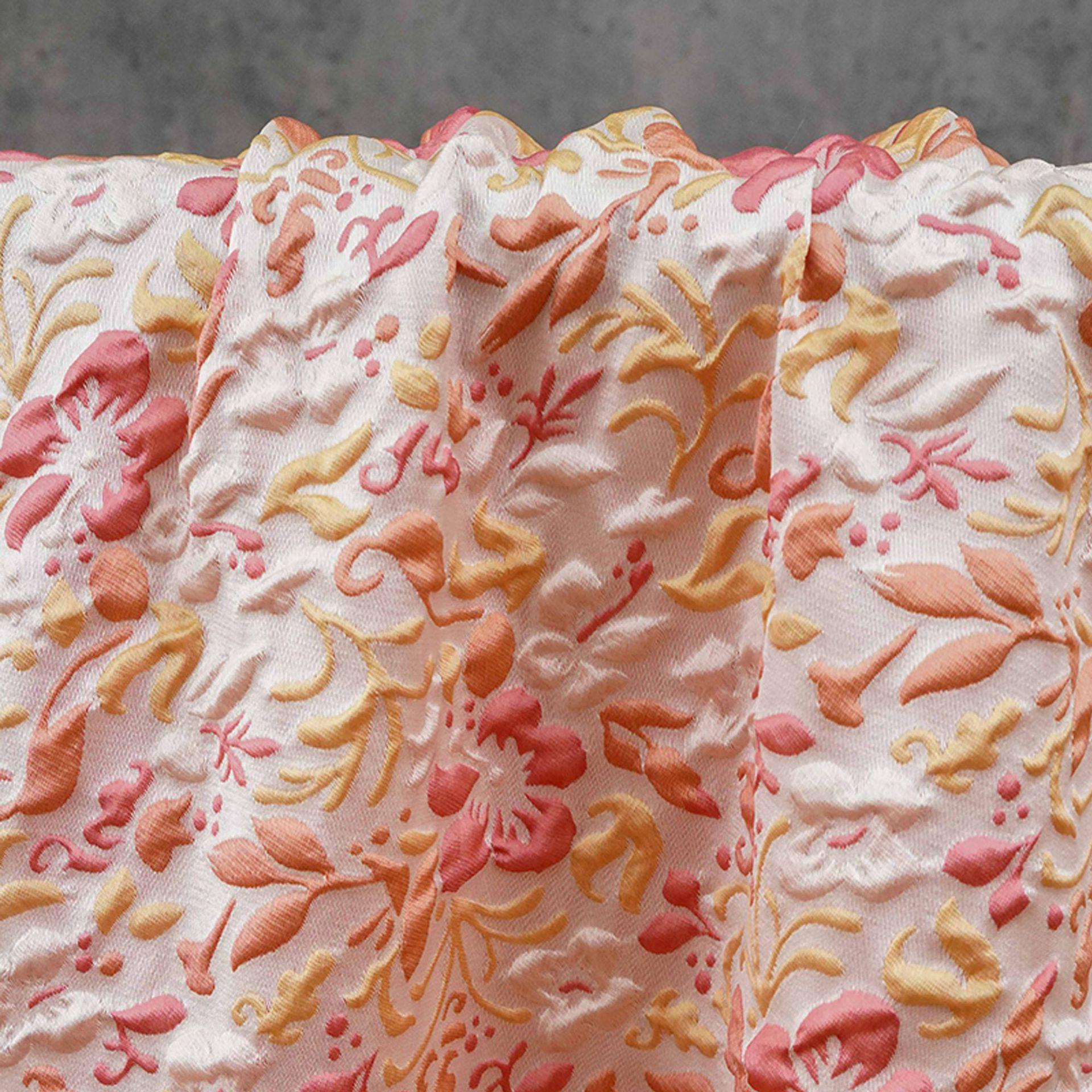Romantic Embossed Floral Jacquard Fabric, Raised Vine Flower Textile, Vintage Pink Botanical Brocade for Dresses, Cushions & Home Decor, 57" - Poppylollipop