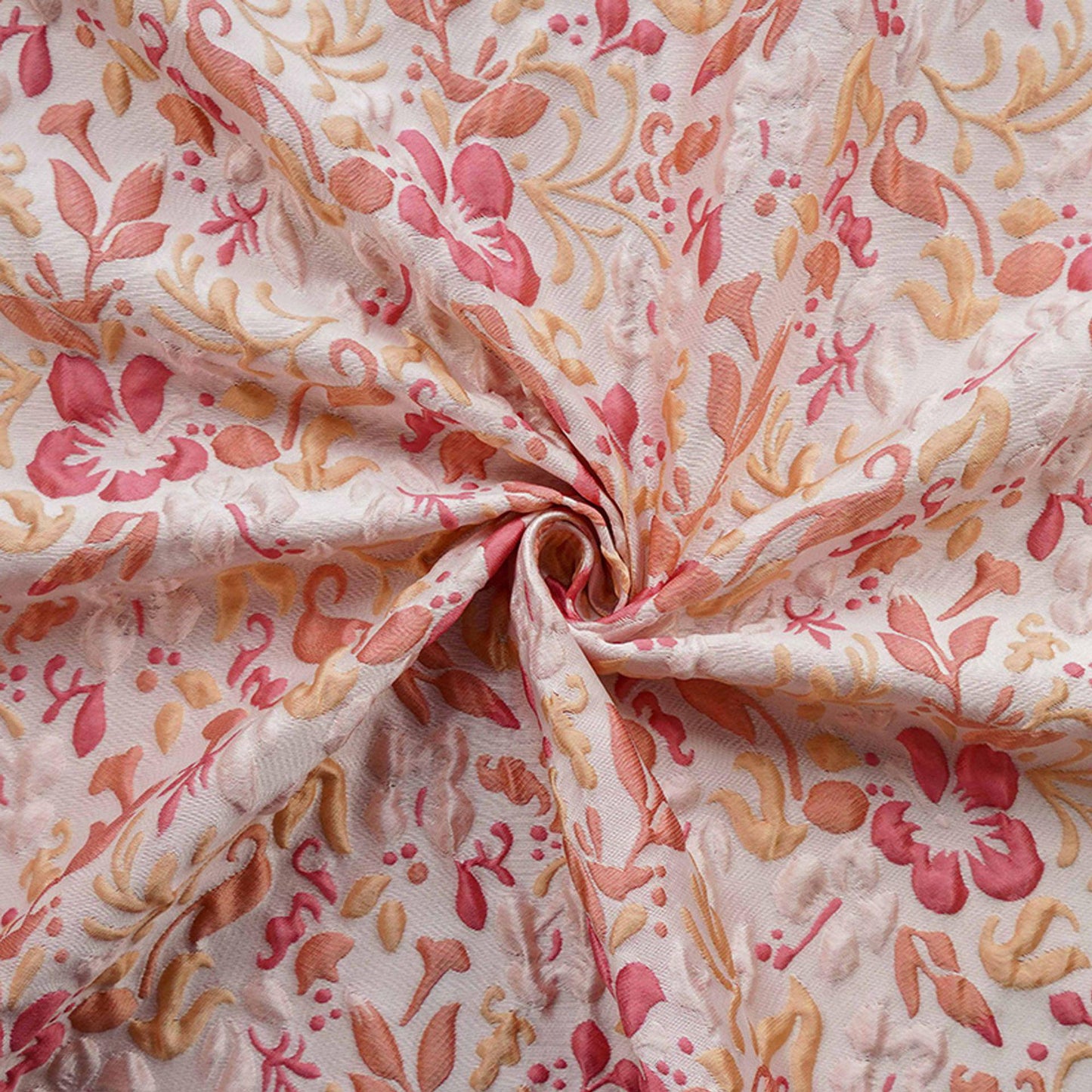 Romantic Embossed Floral Jacquard Fabric, Raised Vine Flower Textile, Vintage Pink Botanical Brocade for Dresses, Cushions & Home Decor, 57" - Poppylollipop