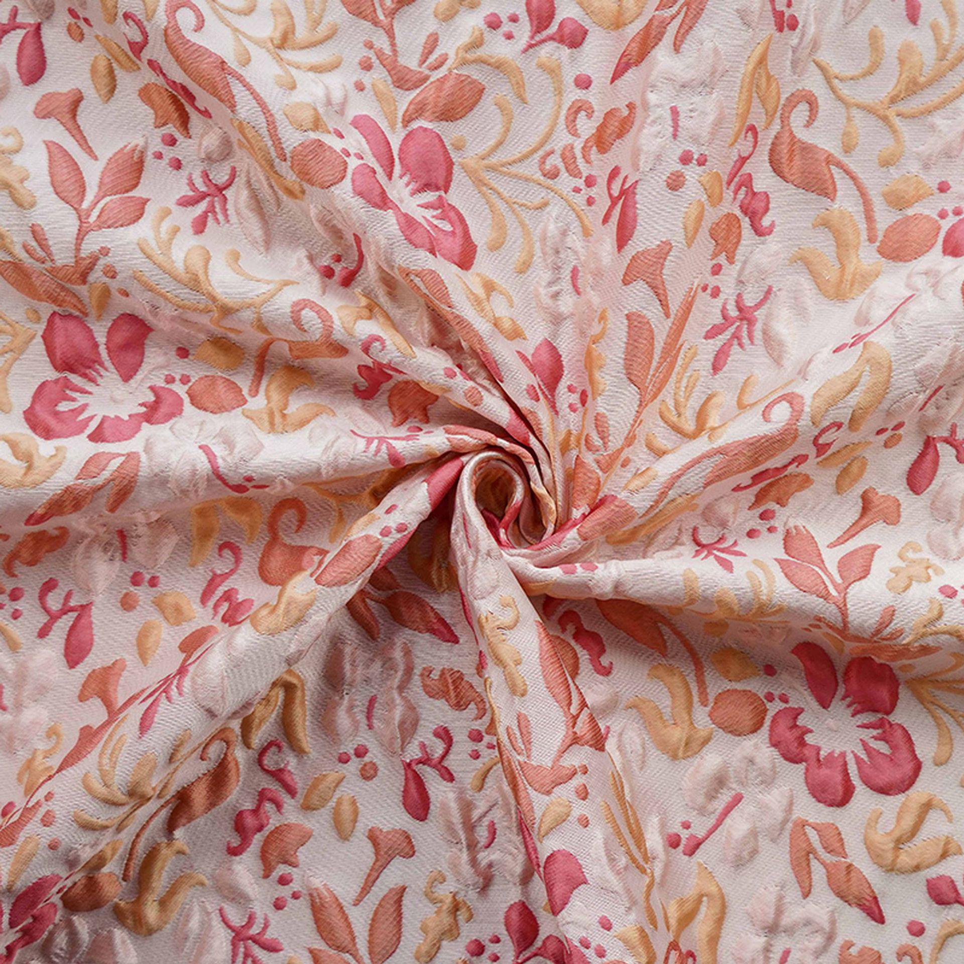 Romantic Embossed Floral Jacquard Fabric, Raised Vine Flower Textile, Vintage Pink Botanical Brocade for Dresses, Cushions & Home Decor, 57" - Poppylollipop