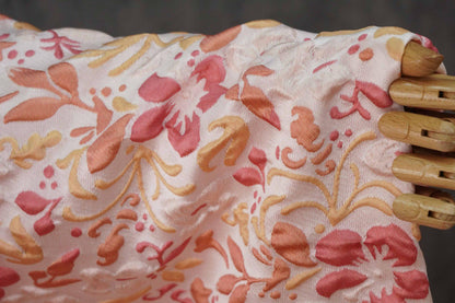 Romantic Embossed Floral Jacquard Fabric, Raised Vine Flower Textile, Vintage Pink Botanical Brocade for Dresses, Cushions & Home Decor, 57" - Poppylollipop