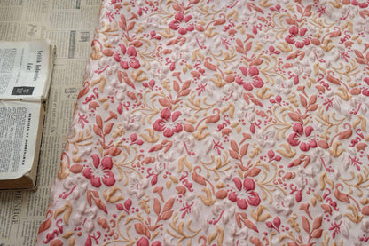 Romantic Embossed Floral Jacquard Fabric, Raised Vine Flower Textile, Vintage Pink Botanical Brocade for Dresses, Cushions & Home Decor, 57" - Poppylollipop
