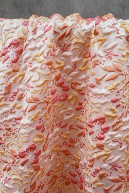 Romantic Embossed Floral Jacquard Fabric, Raised Vine Flower Textile, Vintage Pink Botanical Brocade for Dresses, Cushions & Home Decor, 57" - Poppylollipop
