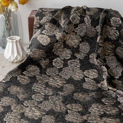 Embossed Floral Jacquard Fabric, Black Woven Brocade Upholstery Material for Bags, Cheongsam, Home Decor and Crafts, 63"Wide