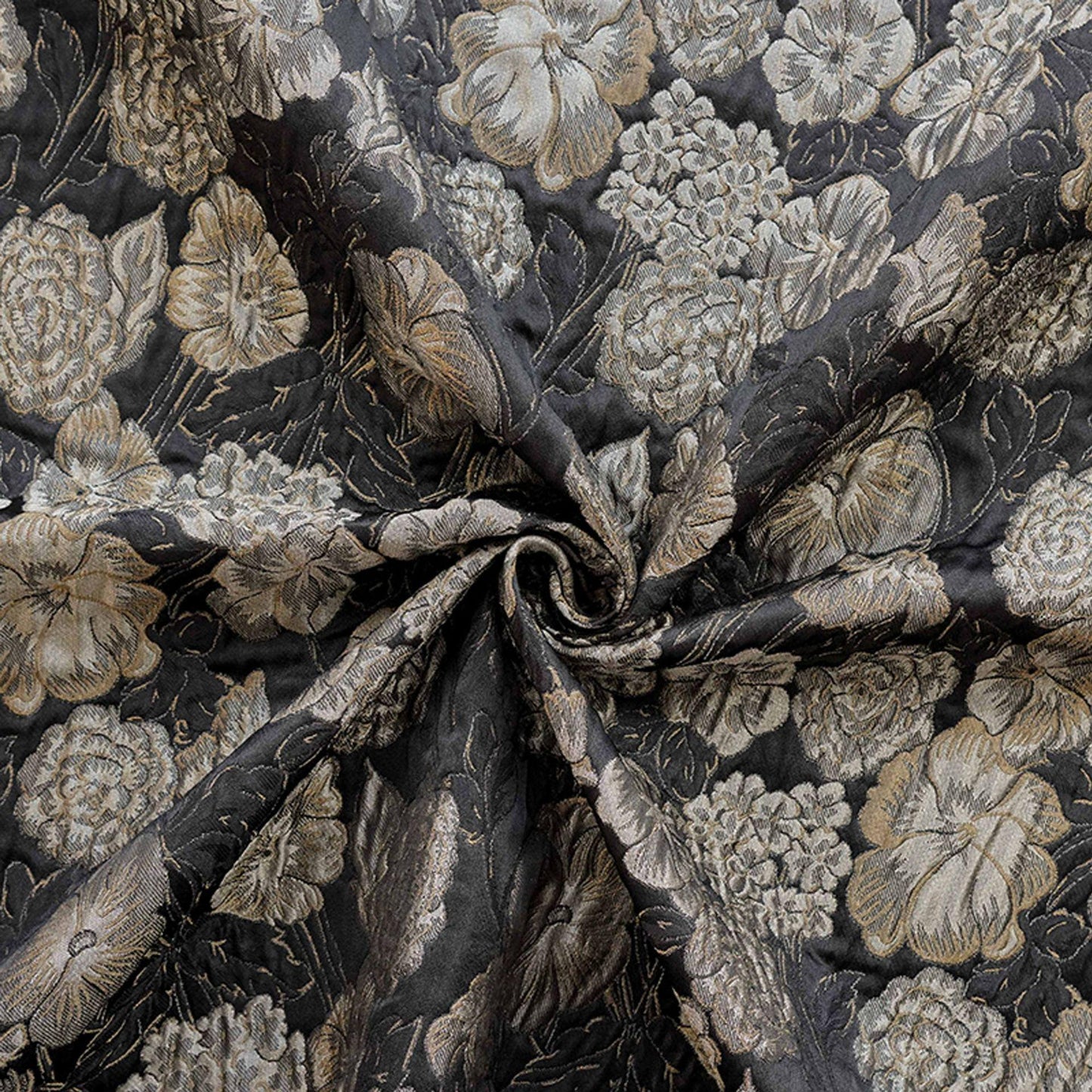 Embossed Floral Jacquard Fabric, Black Woven Brocade Upholstery Material for Bags, Cheongsam, Home Decor and Crafts, 63"Wide