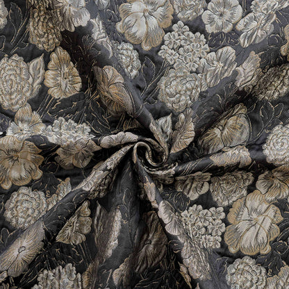 Embossed Floral Jacquard Fabric, Black Woven Brocade Upholstery Material for Bags, Cheongsam, Home Decor and Crafts, 63"Wide