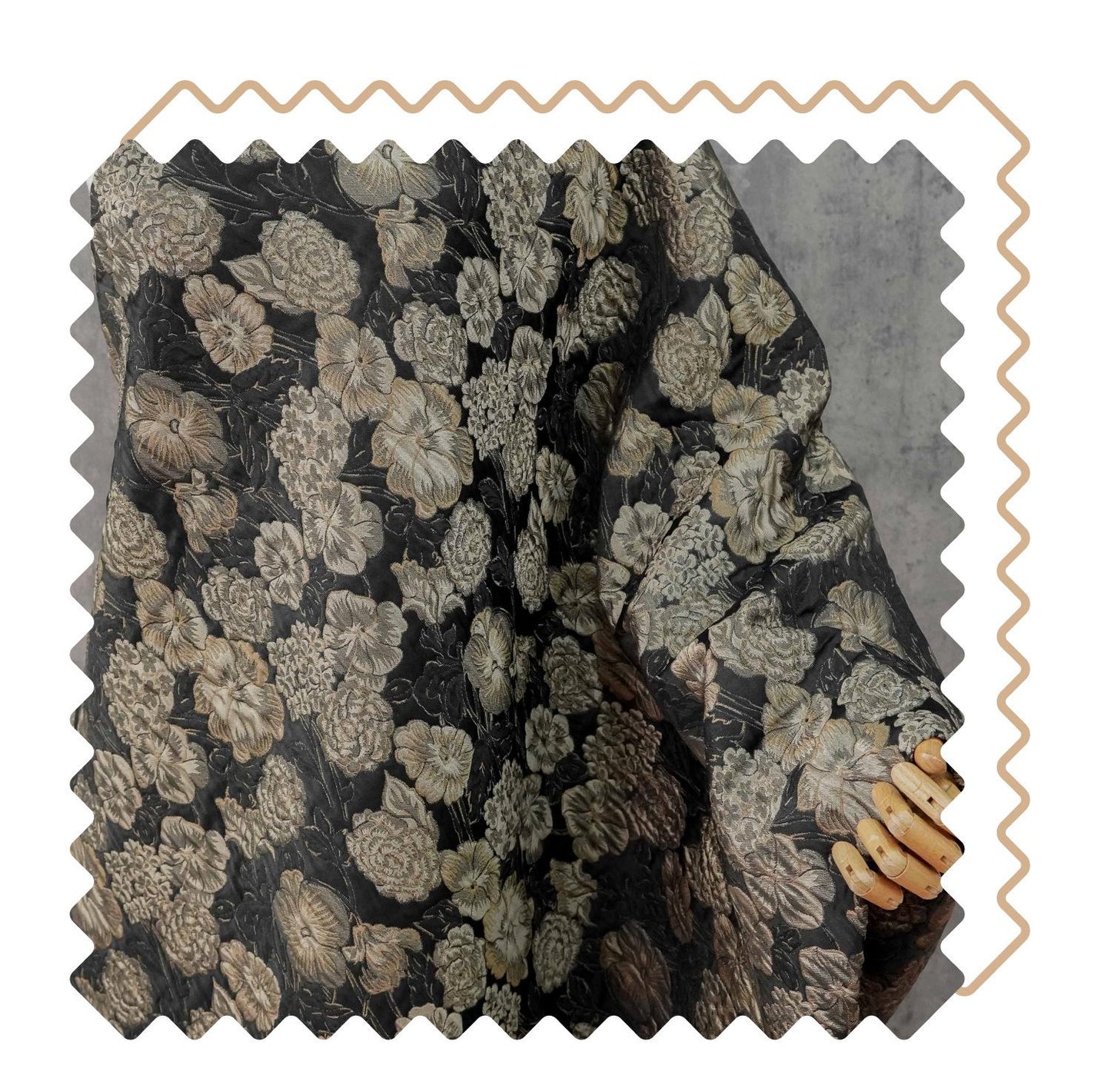 Embossed Floral Jacquard Fabric, Black Woven Brocade Upholstery Material for Bags, Cheongsam, Home Decor and Crafts, 63"Wide