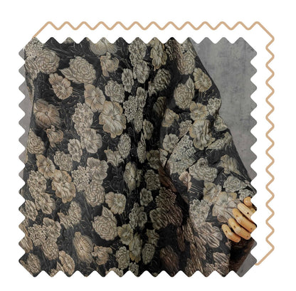 Embossed Floral Jacquard Fabric, Black Woven Brocade Upholstery Material for Bags, Cheongsam, Home Decor and Crafts, 63"Wide