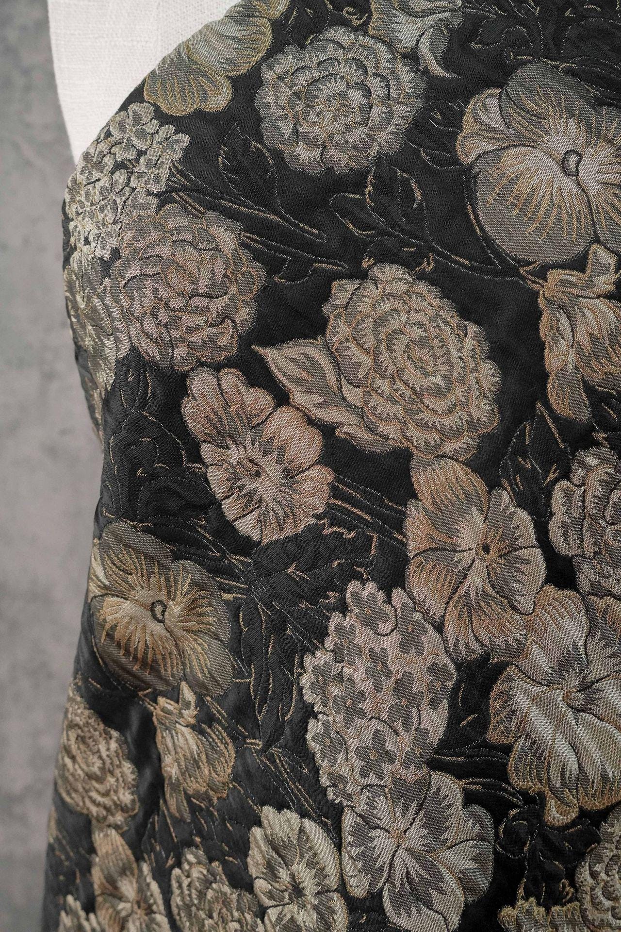 Embossed Floral Jacquard Fabric, Black Woven Brocade Upholstery Material for Bags, Cheongsam, Home Decor and Crafts, 63"Wide