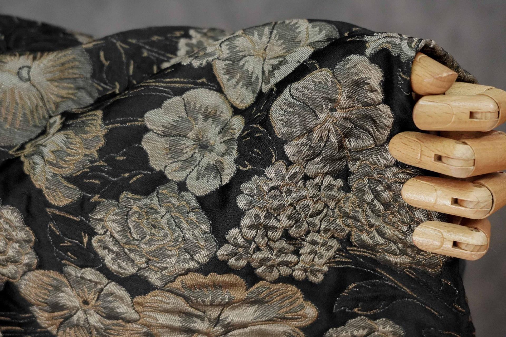 Embossed Floral Jacquard Fabric, Black Woven Brocade Upholstery Material for Bags, Cheongsam, Home Decor and Crafts, 63"Wide