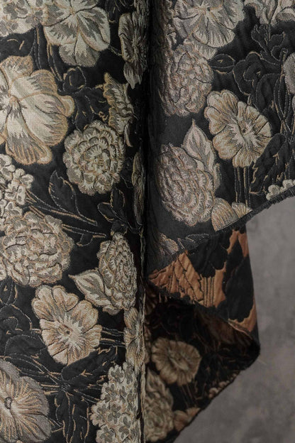 Embossed Floral Jacquard Fabric, Black Woven Brocade Upholstery Material for Bags, Cheongsam, Home Decor and Crafts, 63"Wide