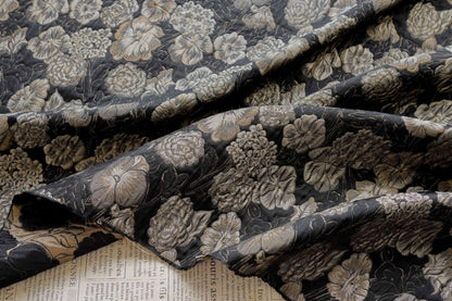 Embossed Floral Jacquard Fabric, Black Woven Brocade Upholstery Material for Bags, Cheongsam, Home Decor and Crafts, 63"Wide