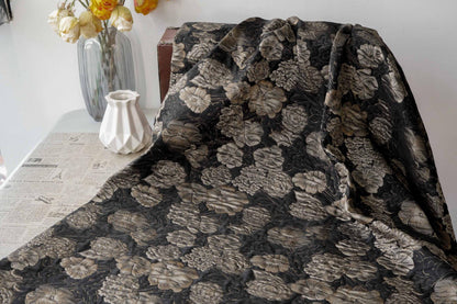 Embossed Floral Jacquard Fabric, Black Woven Brocade Upholstery Material for Bags, Cheongsam, Home Decor and Crafts, 63"Wide