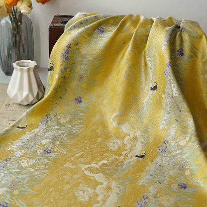 Monet Garden Inspired Song Brocade Jacquard Fabric, Vintage Floral Landscape Woven Textile for Apparel & Home Decor, 59" Wide