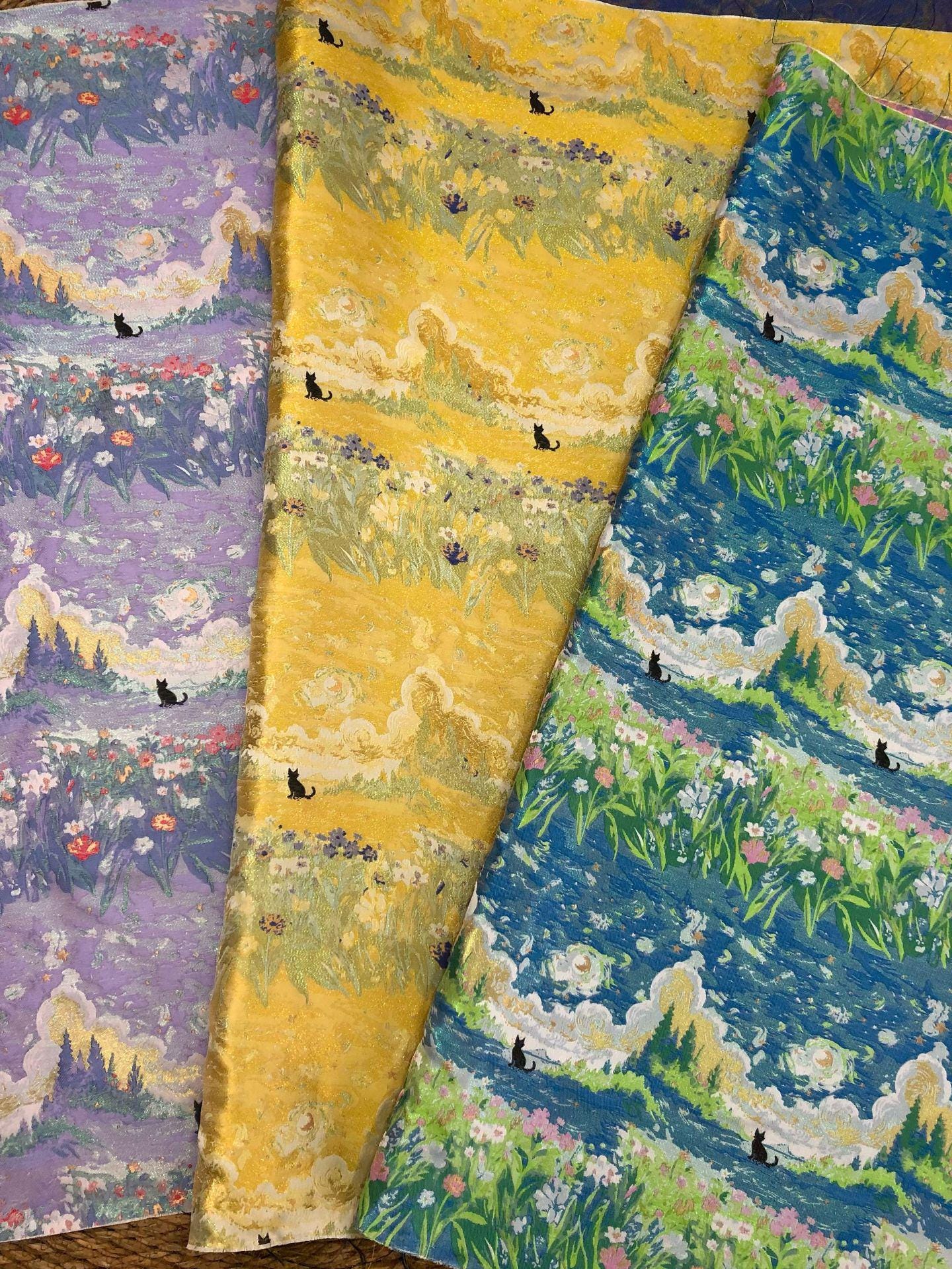 Monet Garden Inspired Song Brocade Jacquard Fabric, Vintage Floral Landscape Woven Textile for Apparel & Home Decor, 59" Wide