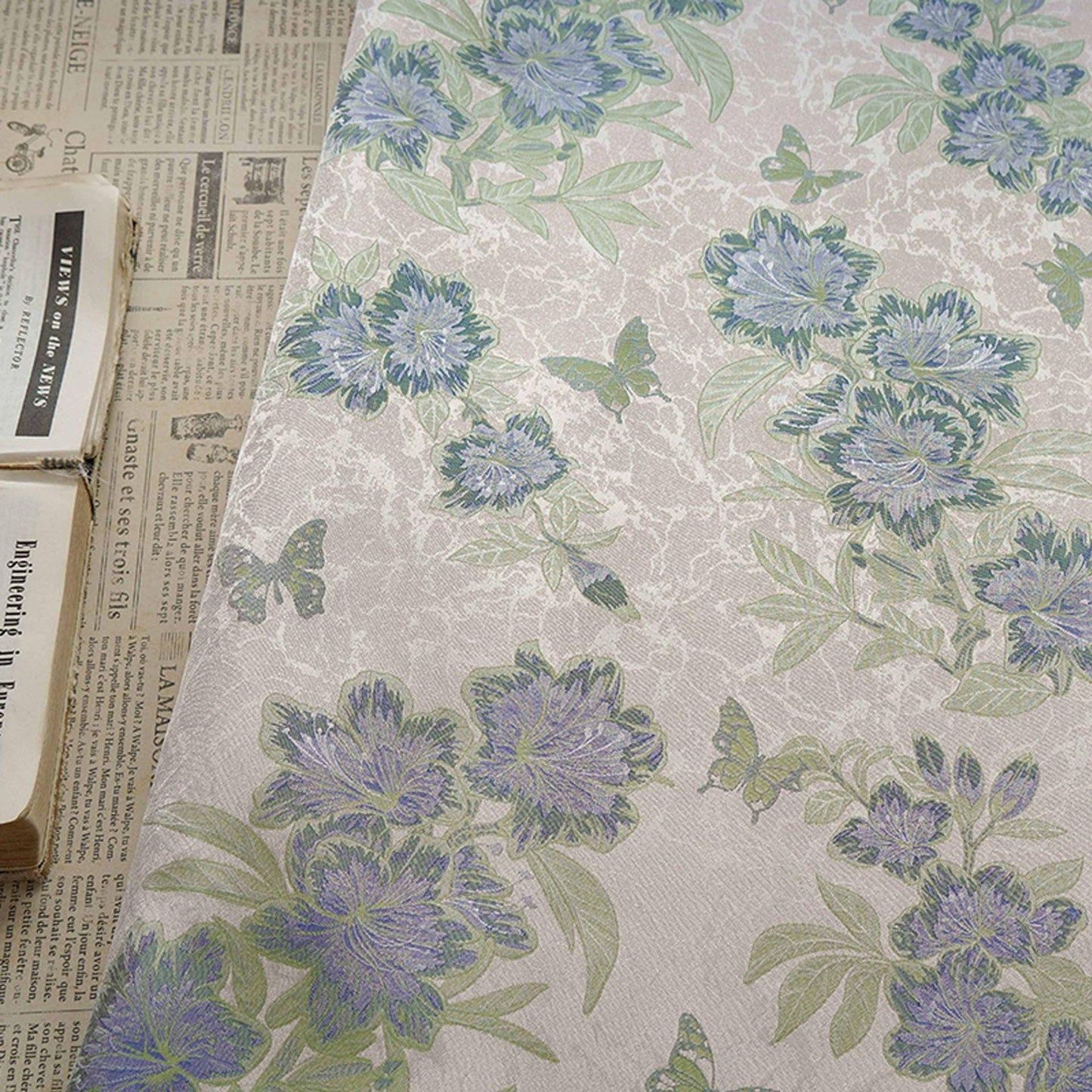 Vintage Butterfly Floral Jacquard Fabric, Soft Lavender Woven Botanical Textile for Dresses, Curtains, Upholstery & Home Decor, 65" Wide