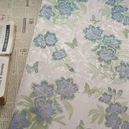 Vintage Butterfly Floral Jacquard Fabric, Soft Lavender Woven Botanical Textile for Dresses, Curtains, Upholstery & Home Decor, 65" Wide