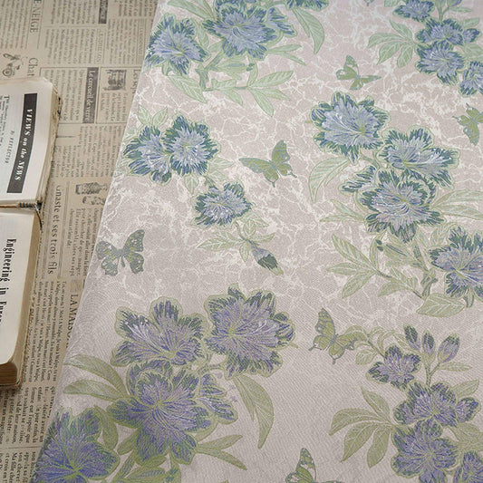 Vintage Butterfly Floral Jacquard Fabric, Soft Lavender Woven Botanical Textile for Dresses, Curtains, Upholstery & Home Decor, 65" Wide
